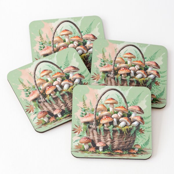 Item preview, Watercolor Mushroom Basket with Ferns Forest Art designed and sold by NuniDesigns.