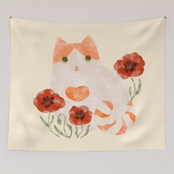 Item preview, Butterscotch in a Field of Poppies – Orange & White Tabby Cat Art designed and sold by EmpressDestiny.