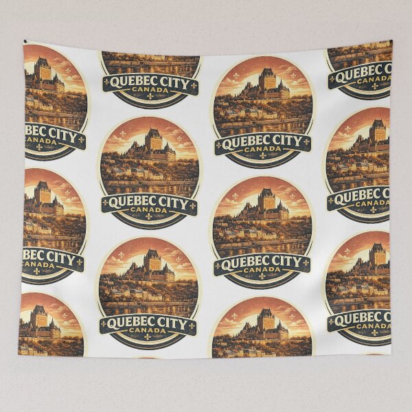 Item preview, Quebec City Canada Vintage Travel Poster– Chateau Frontenac Retro Skyline Badge Design designed and sold by Globalcitytees.