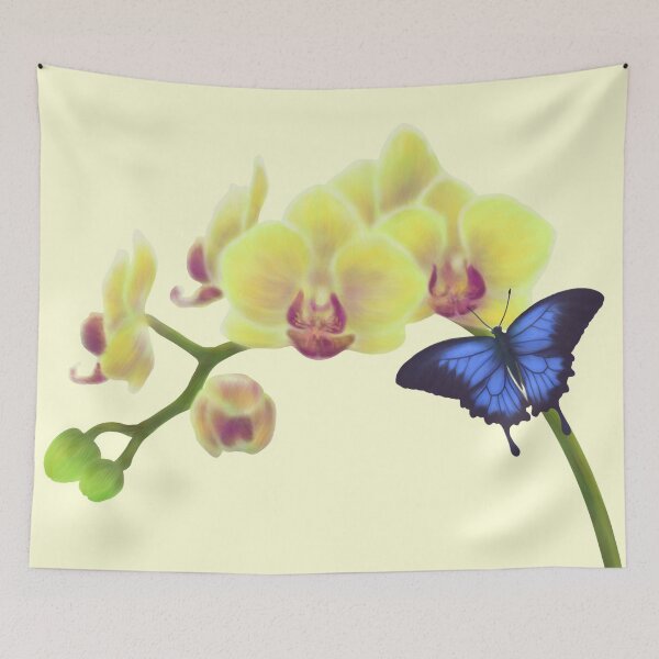 Item preview, Yellow orchid with blue Ulysses butterfly designed and sold by EmpressDestiny.