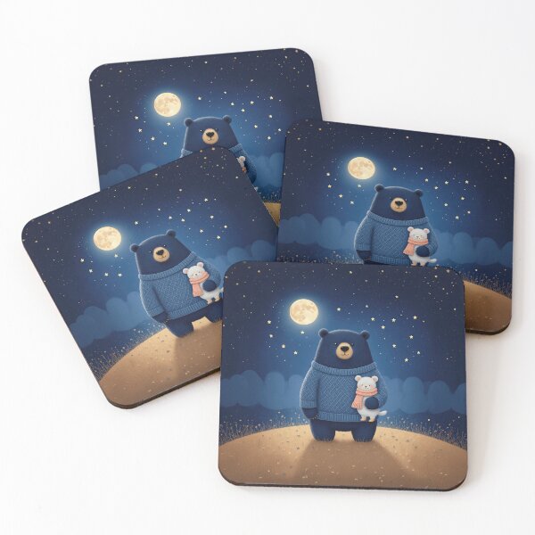 Item preview, Safe Under the Moon – Whimsical Bear and Little Friend Night Scene designed and sold by Whimsical Hug.