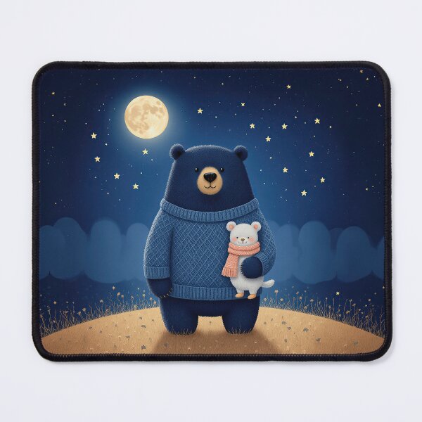 Item preview, Safe Under the Moon – Whimsical Bear and Little Friend Night Scene designed and sold by Whimsical Hug.