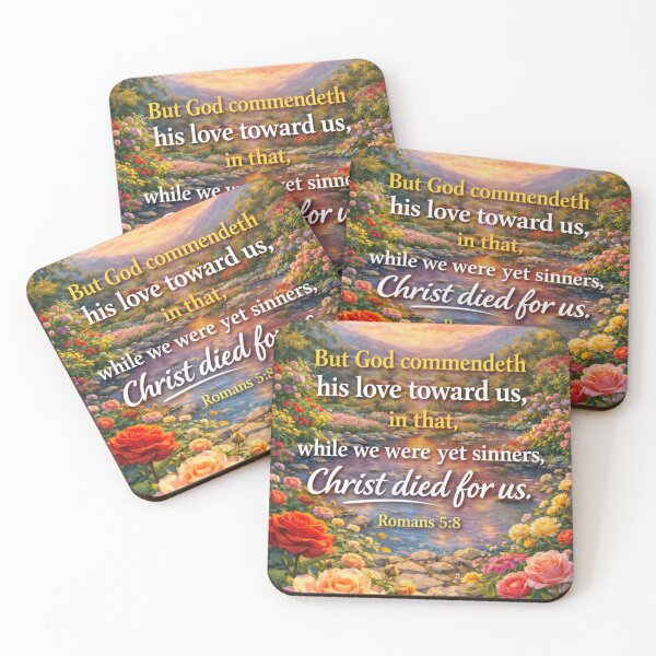 Item preview, God’s Love Revealed – Romans 5:8 Sunset Garden Scripture Art designed and sold by photoart1854.