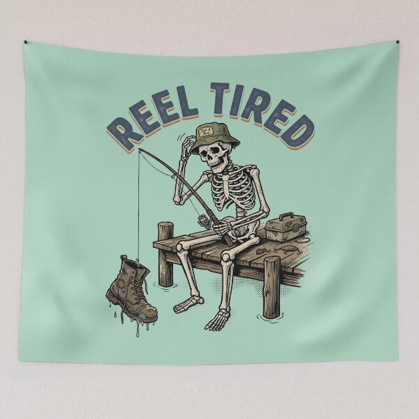 Item preview, Reel Tired Skeleton Fishing Humor Art designed and sold by AwesomeBeyondLimits.