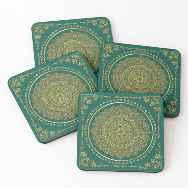 Item preview, Gold‑Effect Floral Mandala on Emerald Green – Mystic Boho Art-Elegant Ornamental Design designed and sold by CreativeCanvas8.