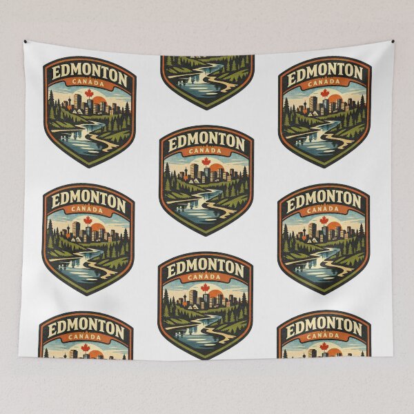 Item preview, Edmonton Canada Retro Skyline Badge – Vintage City Landscape Travel Design designed and sold by Globalcitytees.