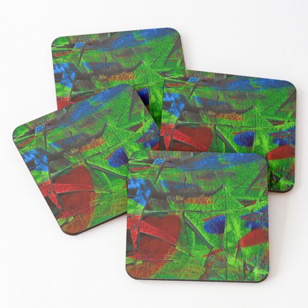 Item preview, Neon Fracture Abstract | Bold Acrylic Texture Art in Green Blue and Red | Modern Chaotic Painting Design designed and sold by McKay Edition.