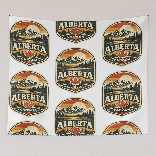 Item preview, Alberta Canada Retro Mountain Badge – Vintage National Park Travel Design designed and sold by Globalcitytees.