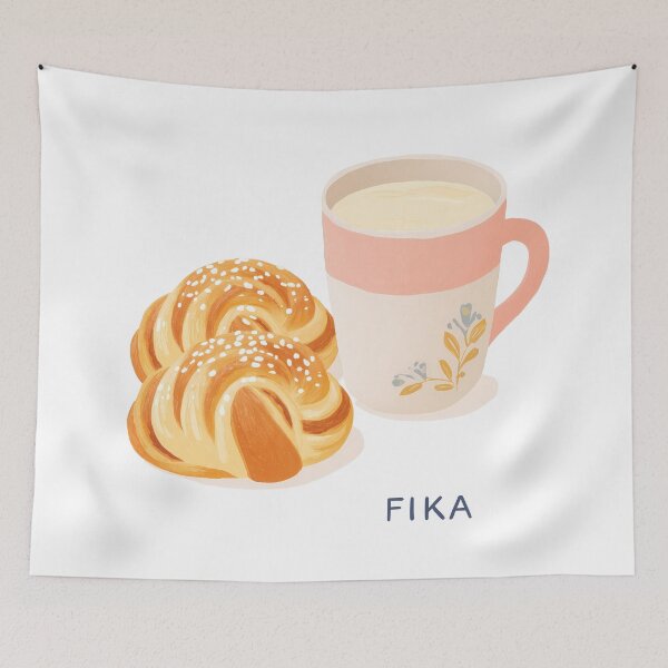 Item preview,  Kawaii Coffee and Kanelbullar Fika Cute Scandinavian Art designed and sold by BobaBunny76.