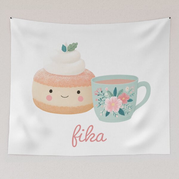 Item preview,  Kawaii Coffee and Semla Fika Cute Scandinavian Art designed and sold by BobaBunny76.