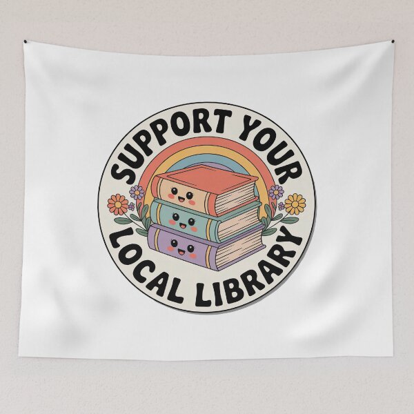 Item preview, Support Your Local Library, Retro Vintage Kawaii Style designed and sold by graphic-genie.