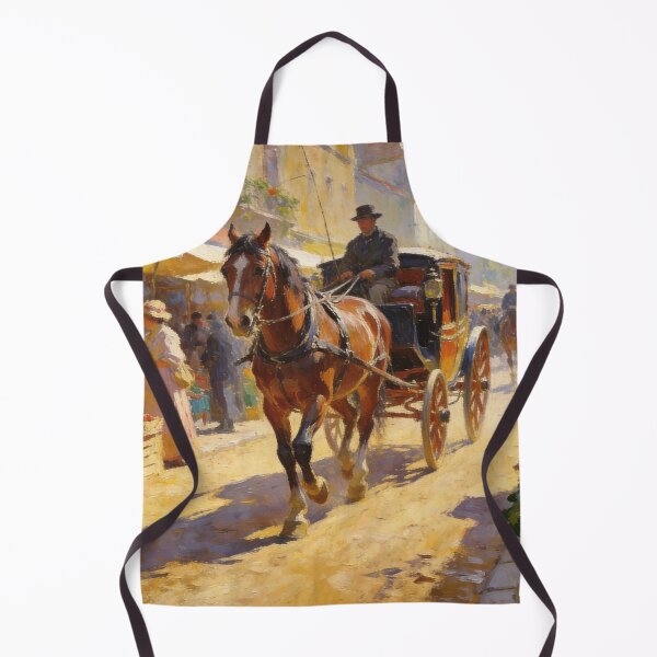 Item preview, Vintage Horse Carriage on Charming Street Market, Dreamy Impressionist Painting designed and sold by BlareBlare.