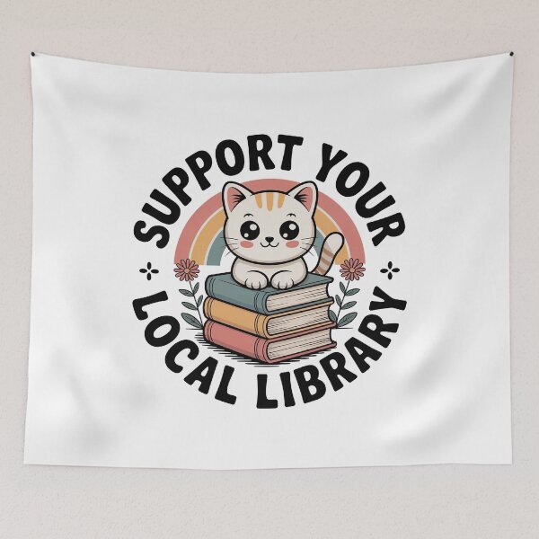 Item preview, Support Your Local Library, Retro Vintage Kawaii Style designed and sold by graphic-genie.