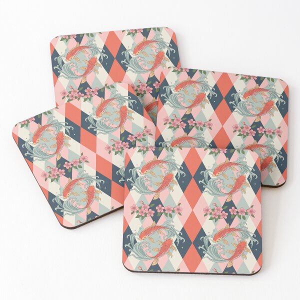 Item preview, Koi Sakura Argyle Pattern – Japanese Floral Fish Seamless Textile Design designed and sold by Tamas Das.