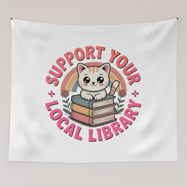 Item preview, Support Your Local Library, Retro Vintage Kawaii Style designed and sold by graphic-genie.