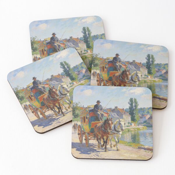 Item preview, Romantic Carriage Ride Through Village Canal, Impressionism Style Art Print designed and sold by BlareBlare.