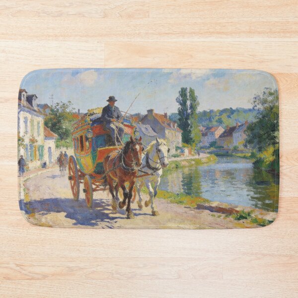 Item preview, Romantic Carriage Ride Through Village Canal, Impressionism Style Art Print designed and sold by BlareBlare.