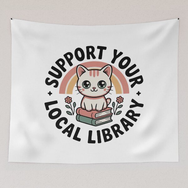 Item preview, Support Your Local Library, Retro Vintage Kawaii Style designed and sold by graphic-genie.