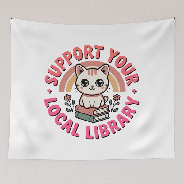 Item preview, Support Your Local Library, Retro Vintage Kawaii Style designed and sold by graphic-genie.