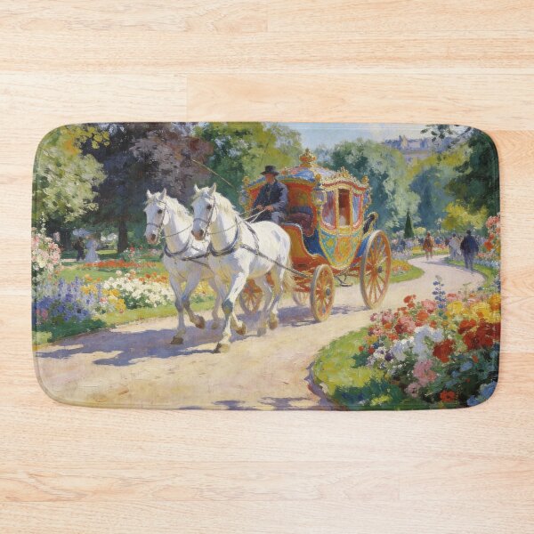 Item preview, Elegant Horse Carriage in Blooming Park, Impressionist Landscape Wall Art Print designed and sold by BlareBlare.