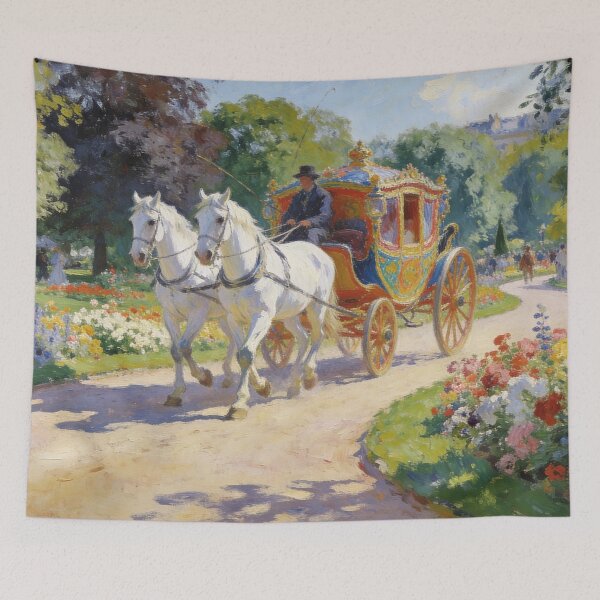 Item preview, Elegant Horse Carriage in Blooming Park, Impressionist Landscape Wall Art Print designed and sold by BlareBlare.