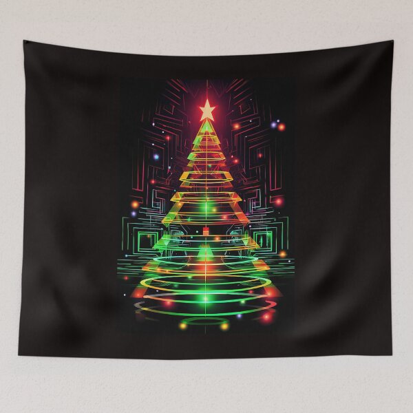 Artikelvorschau, Ein neonfarbener Weihnachtsbaum vor schwarzem Hintergrund entworfen und verkauft von FlirtyDigital.