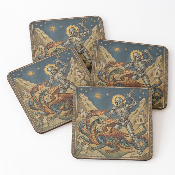 Item preview, Cyberpunk Saint George: Robot vs. Dragon Byzantine Icon designed and sold by FlatlineArtCo.