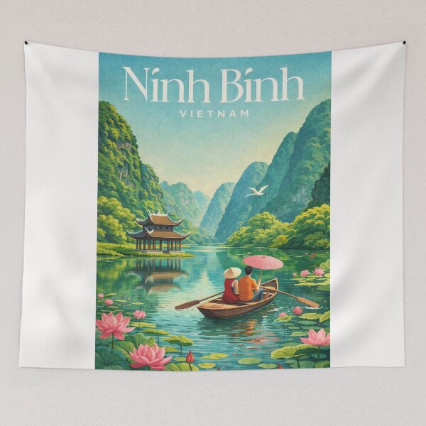 Item preview, Ninh Binh Vietnam Trang An Lotus River Boat Scenic Landscape designed and sold by Places On Earth.