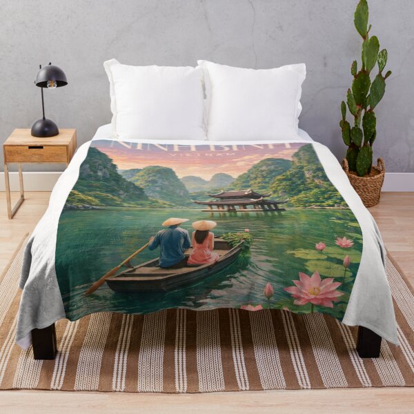 Item preview, Ninh Binh Vietnam Sunset River Pagoda Lotus Scenic Landscape designed and sold by Places On Earth.