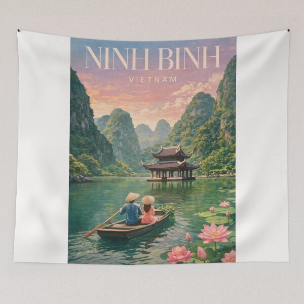 Item preview, Ninh Binh Vietnam Sunset River Pagoda Lotus Scenic Landscape designed and sold by Places On Earth.