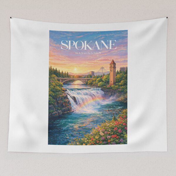Item preview, Spokane Washington Sunset Rainbow Spokane Falls Riverfront designed and sold by Aryabek.
