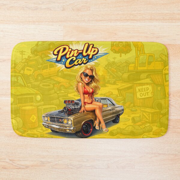 Artikelvorschau, Blonde Pin-up-Girl im roten Bikini sitzt in einem Hot Rod. entworfen und verkauft von Arte Cartoon From TagTeam Group.