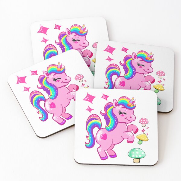 Item preview, Kawaii Unicorn - Cute Pink Magical horse with Colorful Rainbow Mane Whimsical Fantasy art designed and sold by Artonmytee.