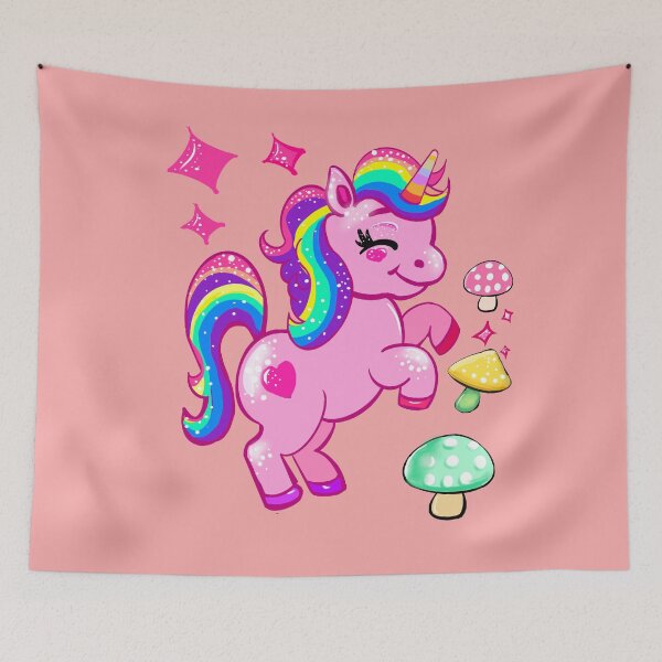 Item preview, Kawaii Unicorn - Cute Pink Magical horse with Colorful Rainbow Mane Whimsical Fantasy art designed and sold by Artonmytee.