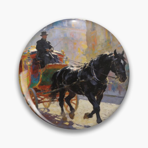 Item preview, Classic Horse-Drawn Carriage in European Village Market Street, Timeless Impressionist Art designed and sold by BlareBlare.