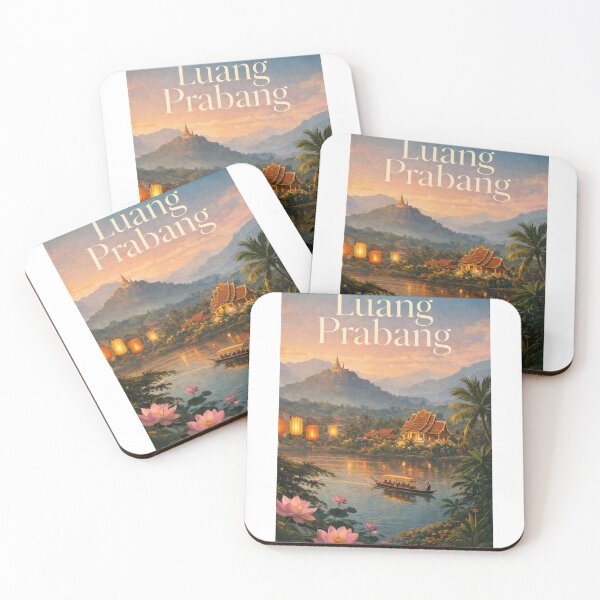 Item preview, Luang Prabang Laos Mekong River Sunset Temples Mountains designed and sold by Aryabek.