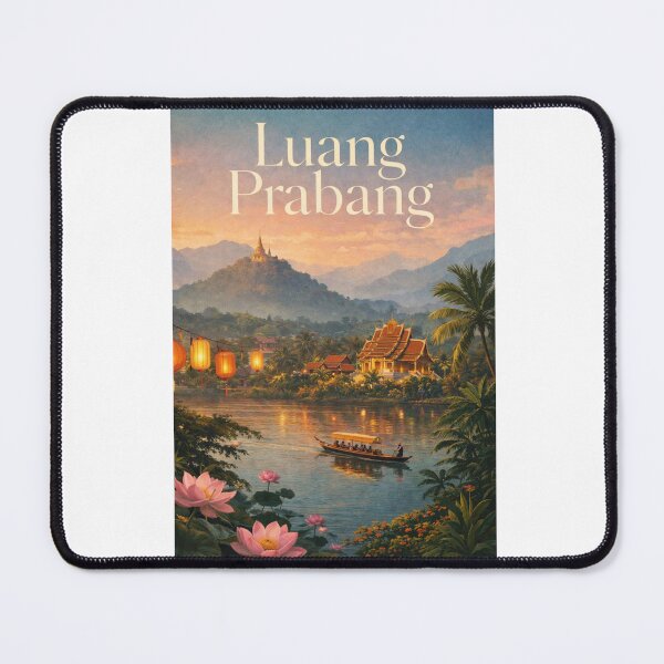 Item preview, Luang Prabang Laos Mekong River Sunset Temples Mountains designed and sold by Aryabek.