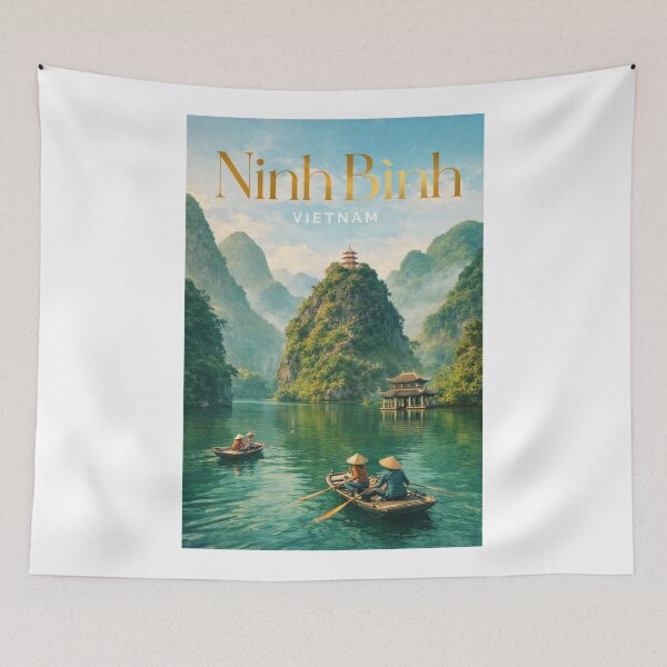 Item preview, Ninh Binh Vietnam Trang An Pagoda River Karst Peaks designed and sold by Aryabek.