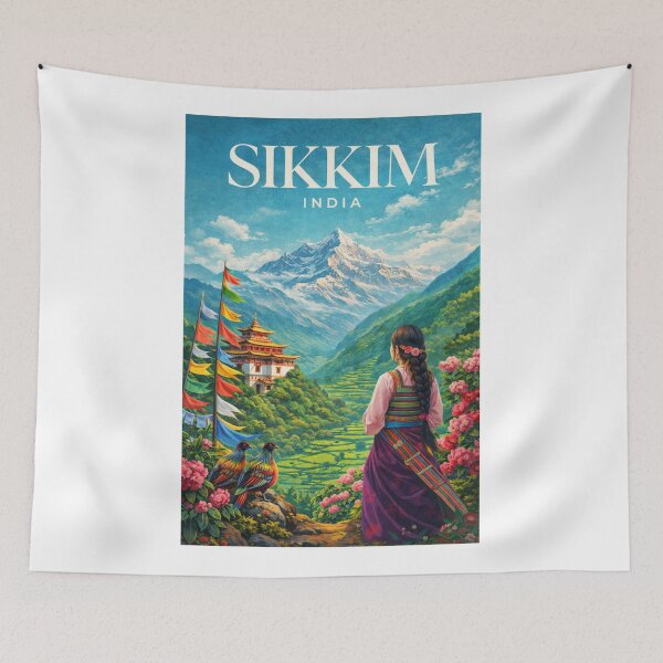 Item preview, Sikkim India Kanchenjunga Monastery Prayer Flags Himalayas designed and sold by Aryabek.