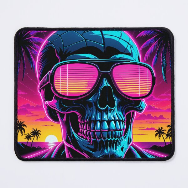 Item preview, Neon Skull 80s Shutter Shades Synthwave Retrowave designed and sold by AuraPremiumArt.