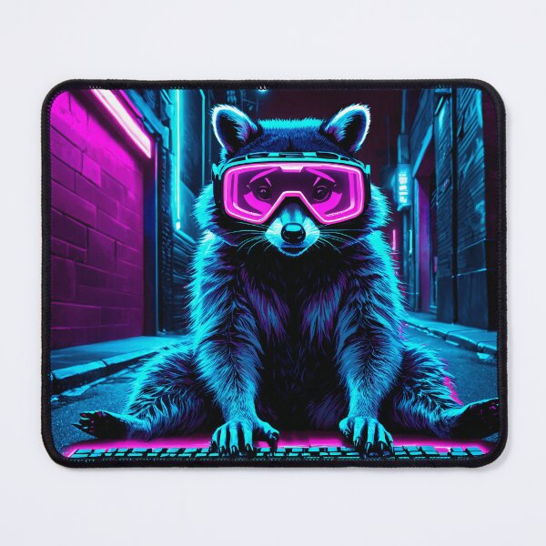 Item preview, Cyberpunk Raccoon Hacker 80s Synthwave Trash Panda designed and sold by AuraPremiumArt.