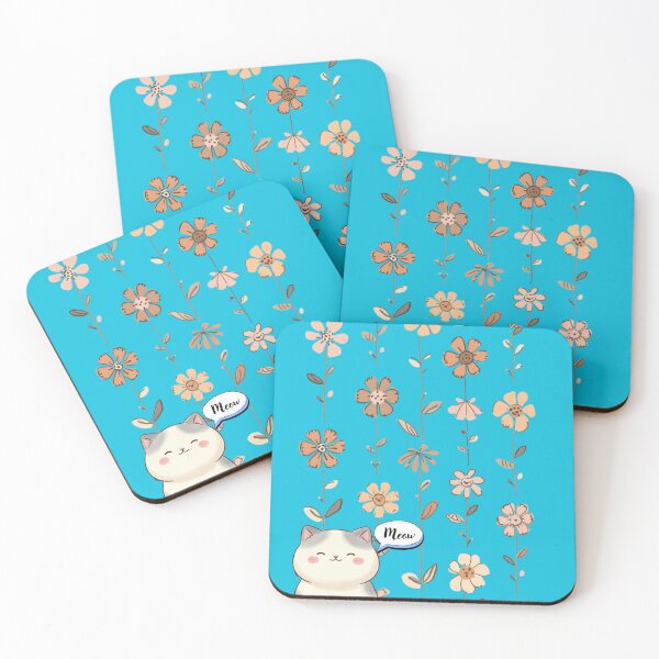 Item preview, Chubby Cat with Aquablue Floral Background designed and sold by LittleKnight.