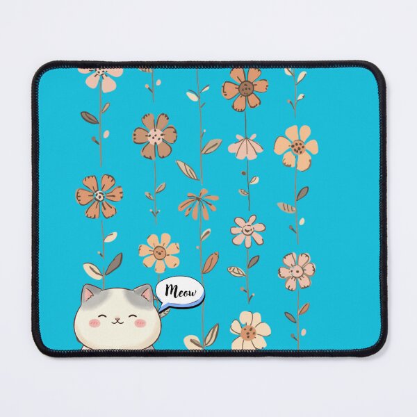 Item preview, Chubby Cat with Aquablue Floral Background designed and sold by LittleKnight.