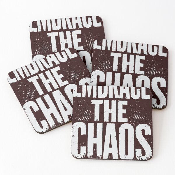 Item preview, Bold distressed typography reads ‘Embrace the Chaos’ in high-contrast black and white. A gritty grunge poster design with halftone dots and rough texture designed and sold by Dejbar.