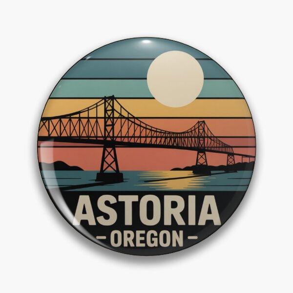 Item preview, Astoria Oregon: Retro Sunset Bridge Badge designed and sold by CircinusStore.