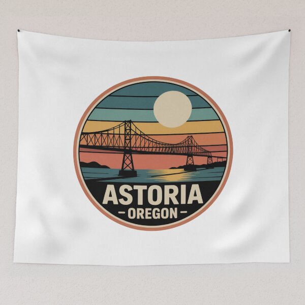 Item preview, Astoria Oregon: Retro Sunset Bridge Badge designed and sold by CircinusStore.