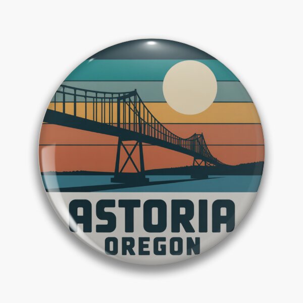 Item preview, Astoria Oregon: Striped Sunset Bridge Badge designed and sold by CircinusStore.