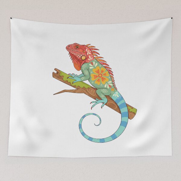Item preview, Graceful Floral Folk Art Fiji Crested Iguana – Hope for Wildlife Scandinavian Folk Art by heidiannemorris © designed and sold by FOLK ART FUSION by heidiannemorris.