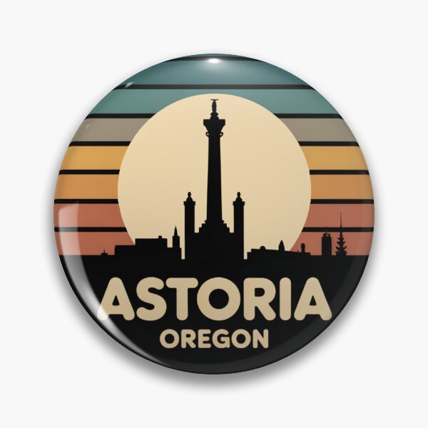 Item preview, Astoria Oregon: Retro Striped Sunset Column Badge designed and sold by CircinusStore.