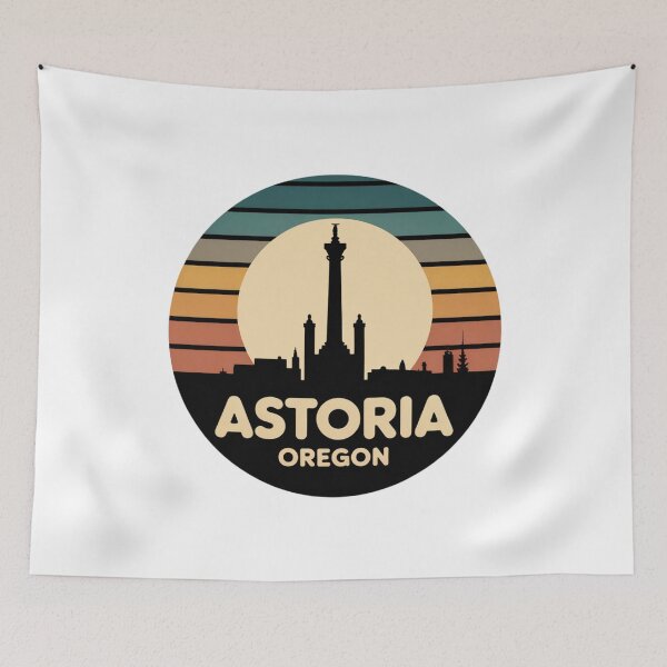 Item preview, Astoria Oregon: Retro Striped Sunset Column Badge designed and sold by CircinusStore.